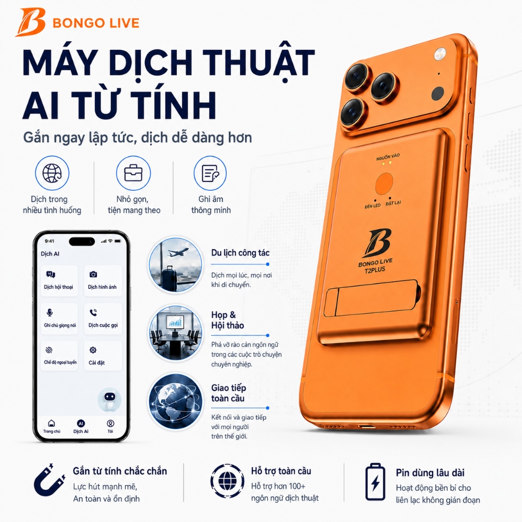 BONGO LIVE T2PLUS – Máy Dịch Thuật AI Từ Tính